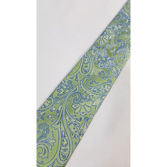 Croft & Barrow Mens Necktie Green & Blue Paisley Silk Tie - Picture 3 of 8